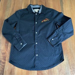 NWT Boys H&M LOGG Navy Polka Dot Button Down Shirt Pizza Embroidery Size 14